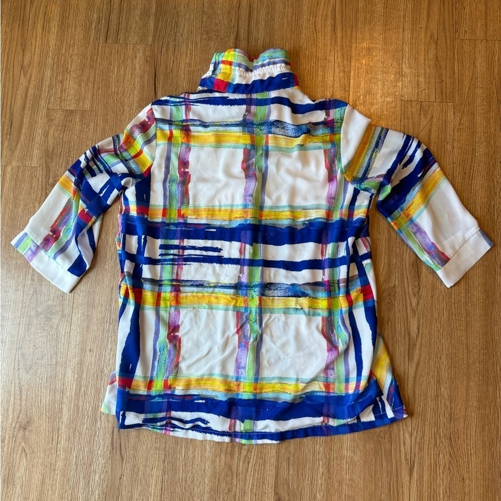 Joseph Ribkoff asymmetrical abstract Ruffle blouse - Picture 2 of 9